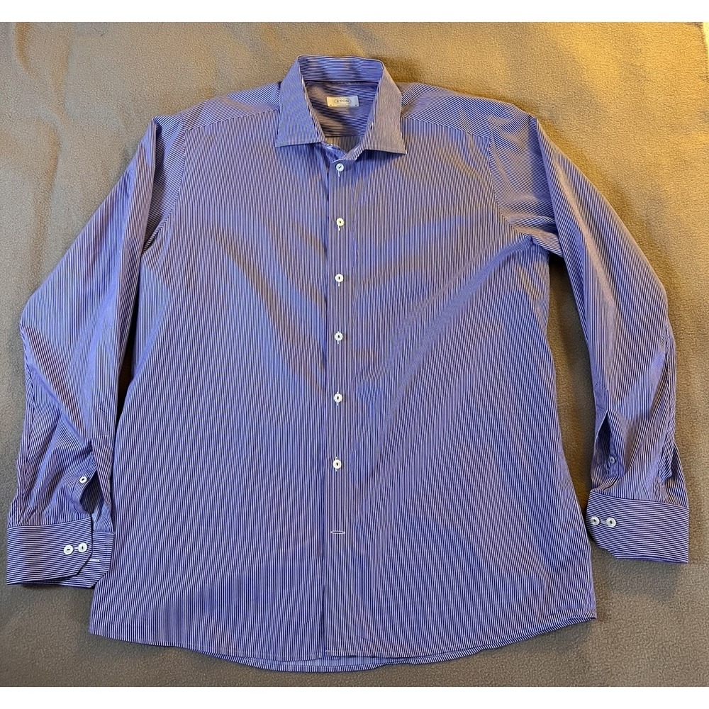 ETON Men's XL Dress Shirt 18 45cm Contemporary Purple Stripe Luxury Cotton EU